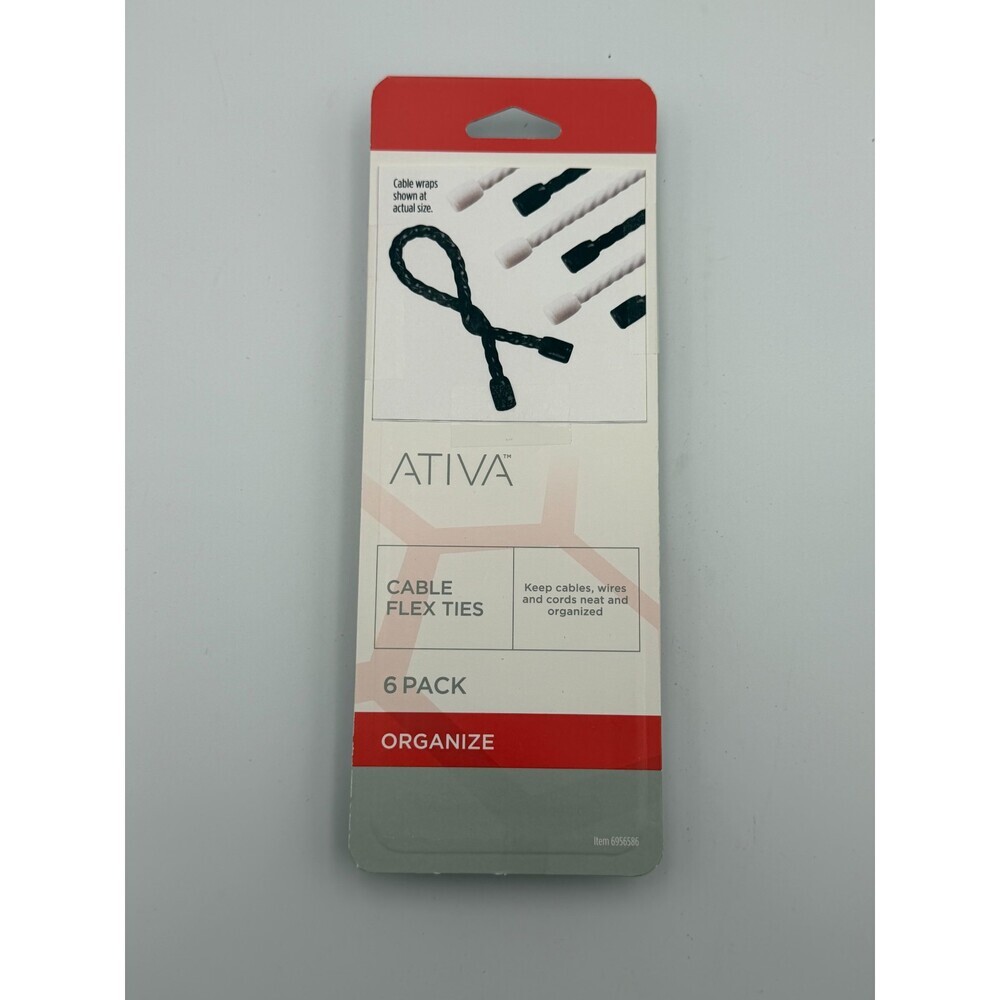 NEW Ativa Adjustable Reusable Cable Management Flex Organizer Ties - Pack of 6